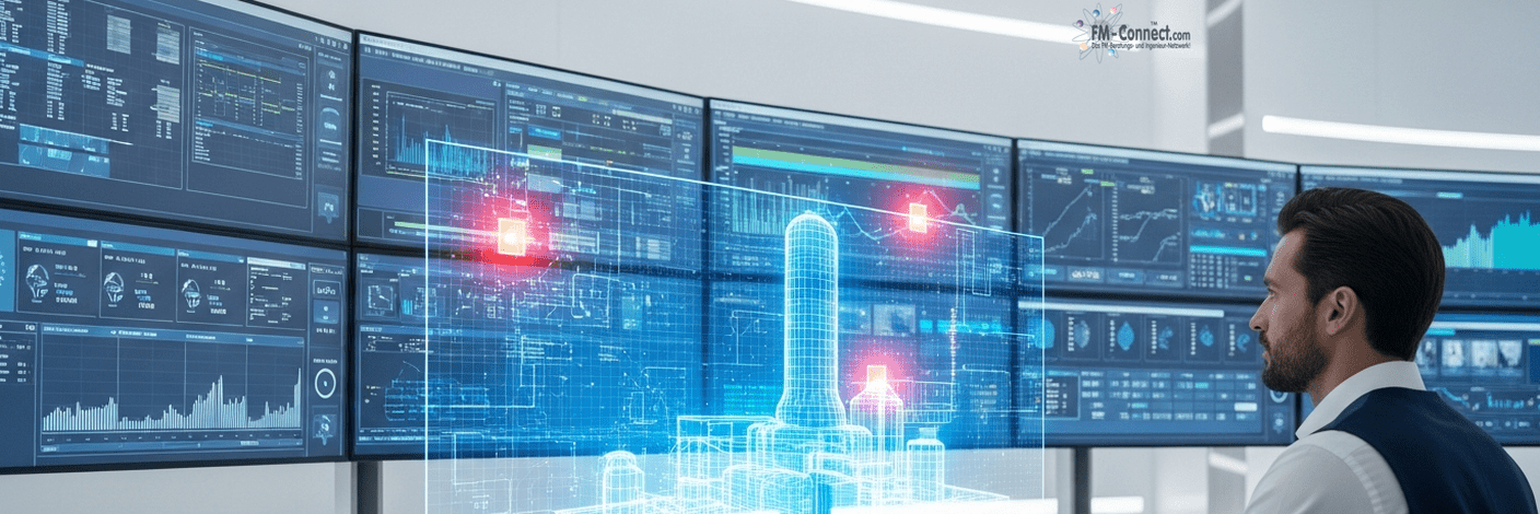 Leitwarte mit 24/7-Monitoring und Alarmmanagement im Industriebetrieb
